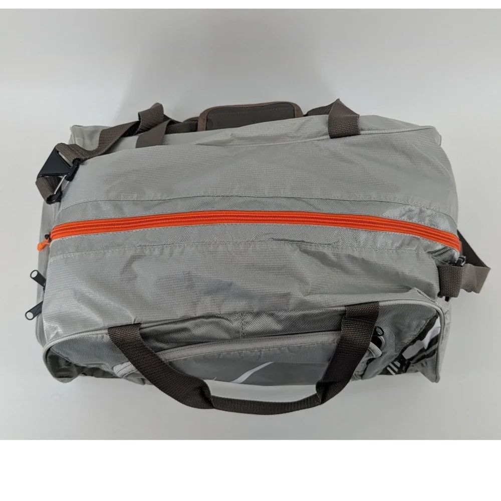 Nike Grey Ripstop Duffel Bag Orange Trim Gym Travel Sports Bag with Shoe Pocket